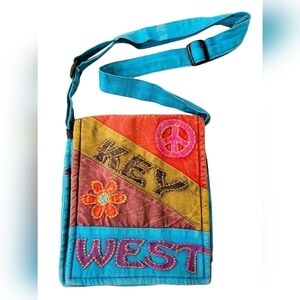 KC Key West Florida Festival Hippie Crossbody Bag Flower Peace Sign Boho Purse